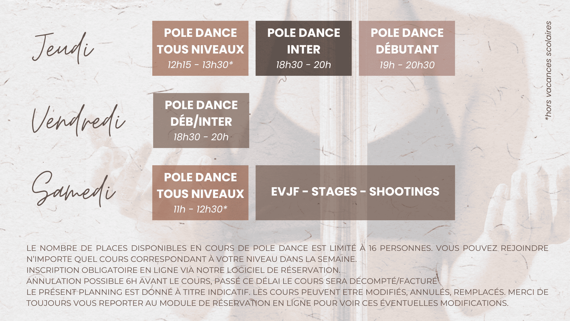 planning des cours de pole dance du jeudi au samedi toulouse