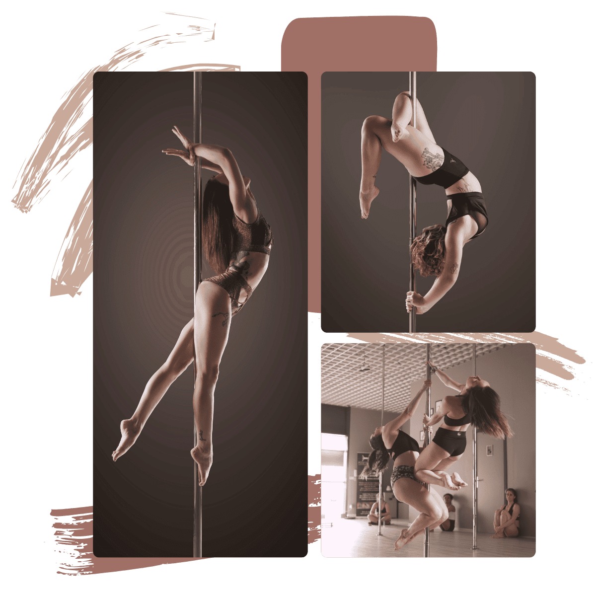 danseuses sur barre de pole dance lors d'un shooting photo et en cours collectif
